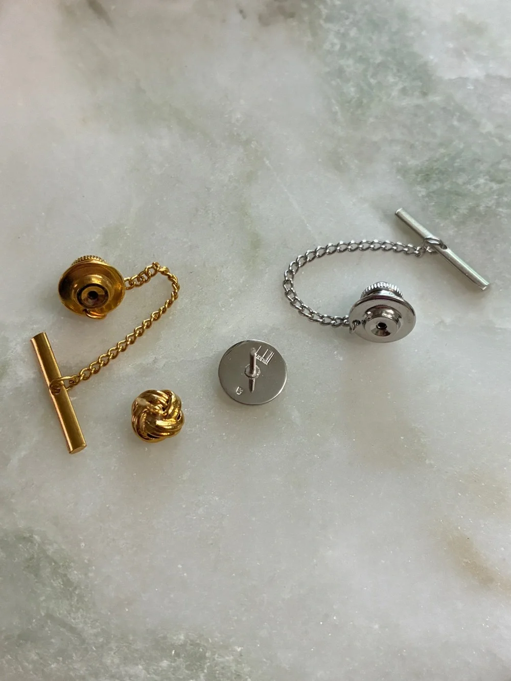 Lot of 2 Dunhill Tie Tacks With Chains